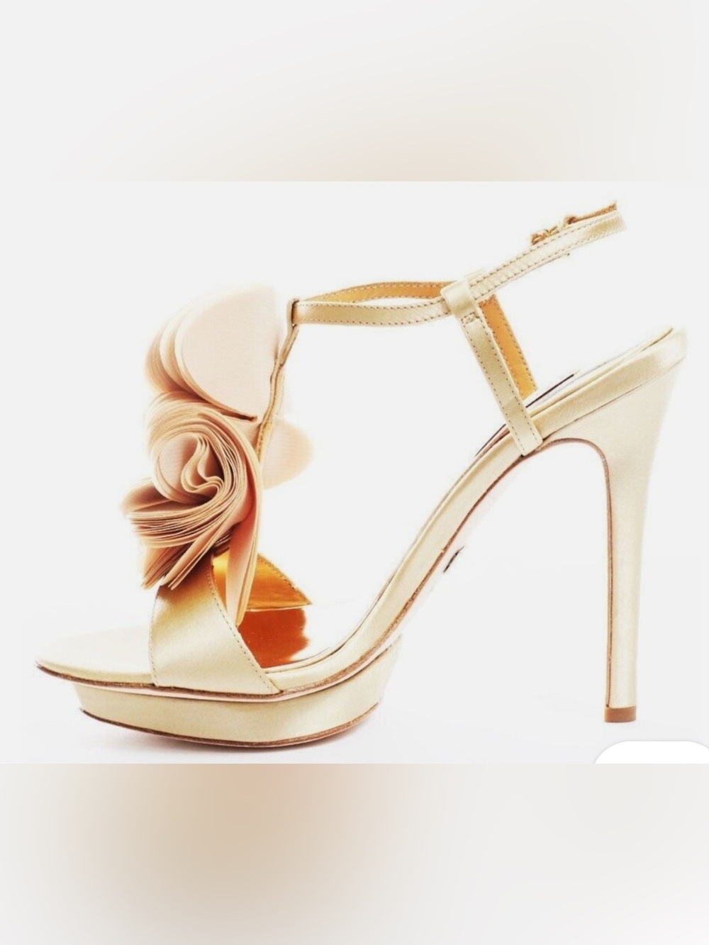 Badgley Mischka Randee Champagne Floral-Embellished Open-Toe Heels - Picture 3 of 8